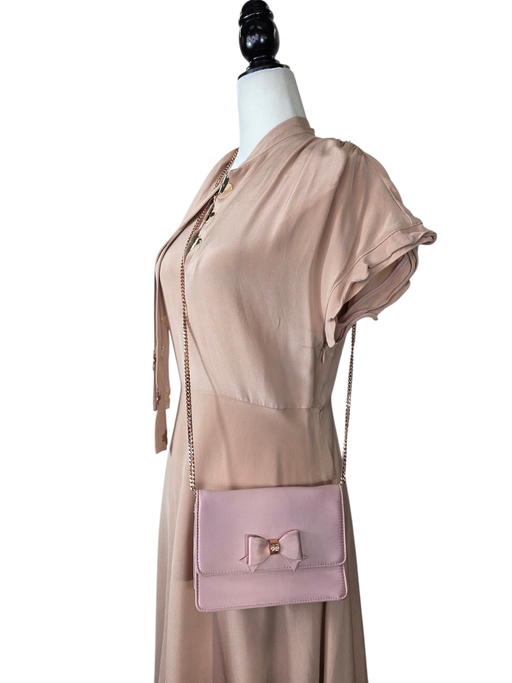 Ted Baker Satin Pink Bow Crossbody Bag with Gold Chain